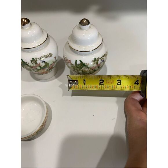 Vintage OMC Otagiri Japan Mini Urn Vase Peacock Bamboo Garden Gold Ginger Jars & - Picture 9 of 13